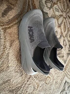 Hoka Slip-On Knit Athletic Shoes in Light Gray